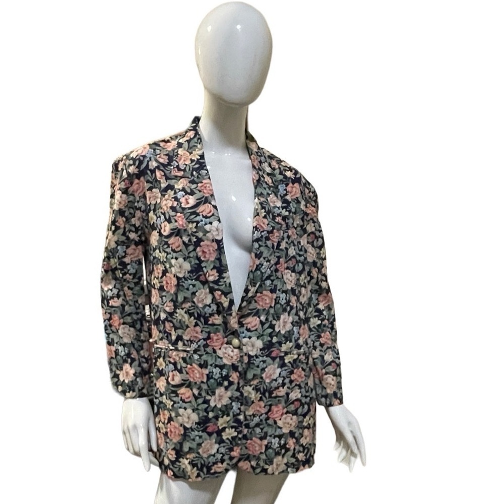 Vintage 80s Boxy Floral Jacket/Padded Shoulders/Grannycore Cottagecore Blazer